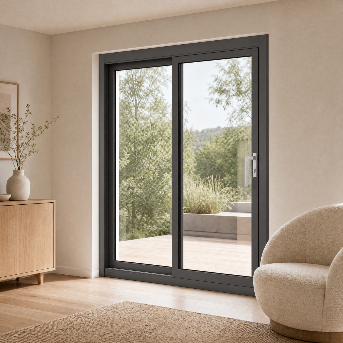 Side Pressure System Custom Aluminum Sliding Door - Exterior Perspective View | OPPGATE
